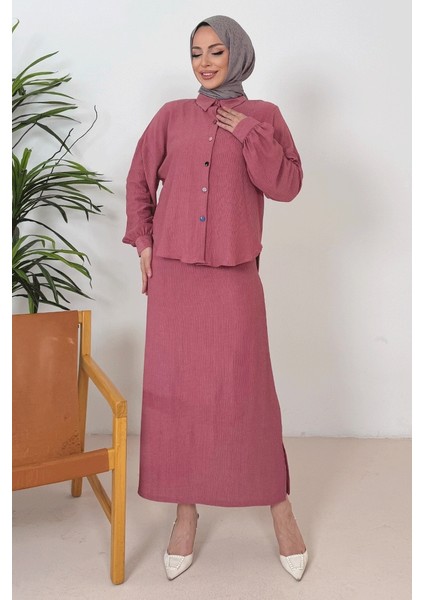 Bürümcük Gömlek Elbise Ikili Takım 1362 - Gül Kurusu indirimleri