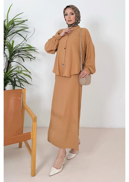 Bürümcük Gömlek Elbise Ikili Takım 1362 - Vizon