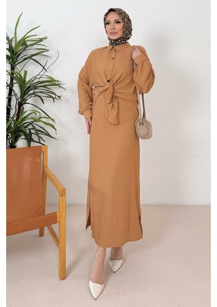 Bürümcük Gömlek Elbise Ikili Takım 1362 - Vizon modelleri