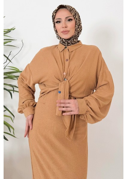 Bürümcük Gömlek Elbise Ikili Takım 1362 - Vizon indirimleri