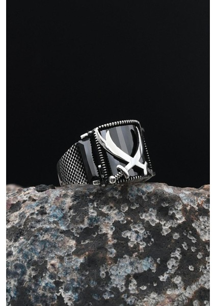 Zülfikar Hz. Ali'nin Kılıcı 925 Ayar Gümüş Erkek Yüzüğü Siyah Zirkon Taşlı 901528 modelleri