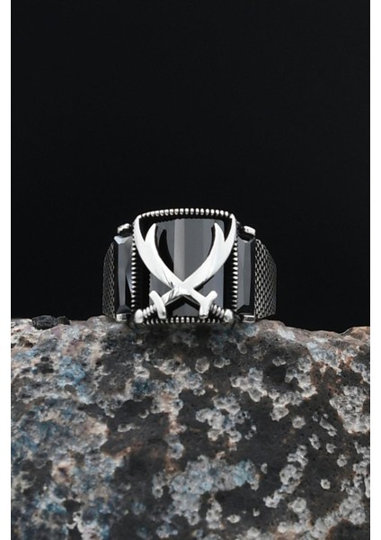 Zülfikar Hz. Ali'nin Kılıcı 925 Ayar Gümüş Erkek Yüzüğü Siyah Zirkon Taşlı 901528 fırsatları