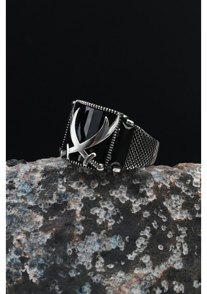 Zülfikar Hz. Ali'nin Kılıcı 925 Ayar Gümüş Erkek Yüzüğü Siyah Zirkon Taşlı 901528 indirimleri