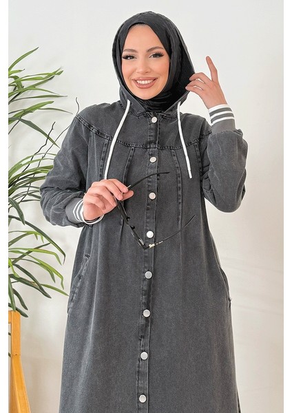 Riyal Kapüşonlu Kot Kap 1365 - Antrasit modelleri