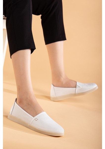 Kadın Deri Günlük Comfort Ayakkabı - Beyaz