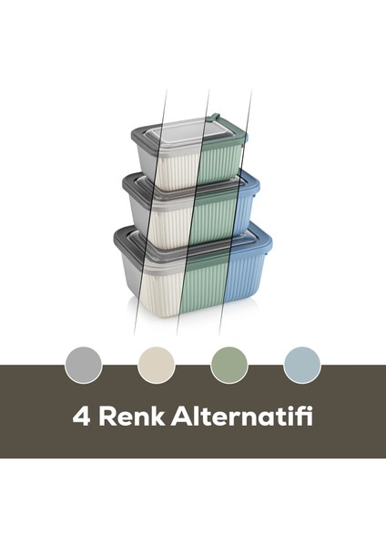 3'lü Vip Dikdörtgen Mikrodalga ve Difrize Uygun Saklama Kabı Seti Bej 1X(1750,1050,600 Ml)