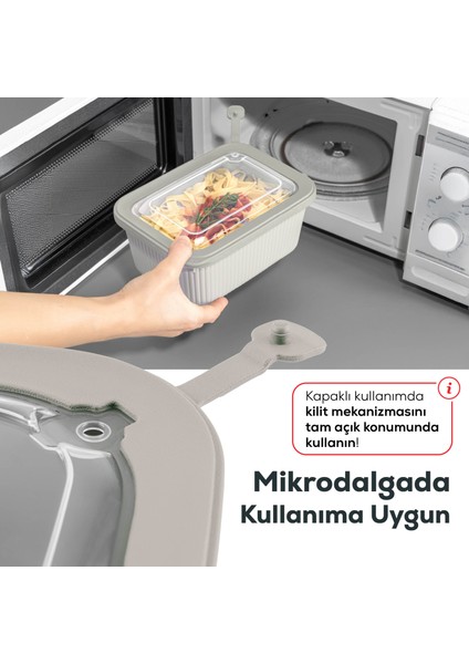 3'lü Vip Dikdörtgen Mikrodalga ve Difrize Uygun Saklama Kabı Seti Bej 1X(1750,1050,600 Ml)