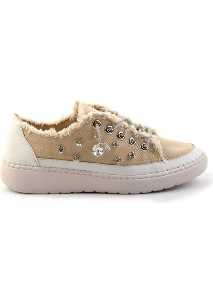 Valentina Bej Denim Kristal Taşlı Gümüş Bağcıklı Sneaker