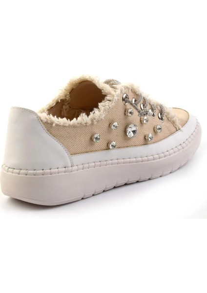 Valentina Bej Denim Kristal Taşlı Gümüş Bağcıklı Sneaker
