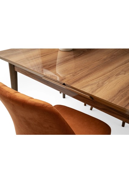 Kelebek Hazar Ahşap Salon Yemek Masa Sandalye Takımı 4 Sandalyeli Ortadan Açılır Büyüyen 60 x 100 cm Ceviz modelleri