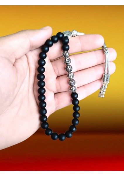 Onural İsmine Özel Tesbih Kişiselleştirilebilir Hediye Küre Kesim Mat Siyah Tespih İ-949