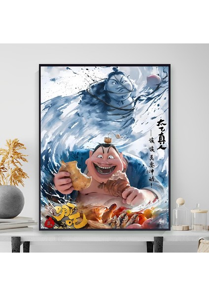 Nezha'nın Sihirli Çocuğu Denizin Peşinde Yağlı Boya Yatak Odası Yağlı Boya Dekoratif Tablo (Yurt Dışından)