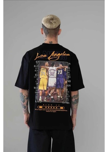Erkek Oversize Lakers T-Shirt Siyah