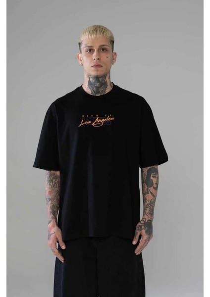 Erkek Oversize Lakers T-Shirt Siyah modelleri