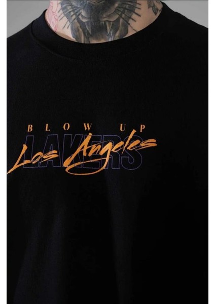 Erkek Oversize Lakers T-Shirt Siyah fırsatları