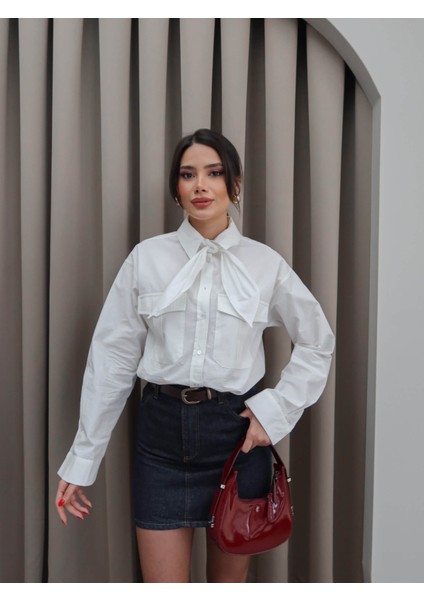 Çift Cepli Fularlı Gömlek