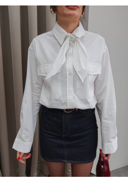 Çift Cepli Fularlı Gömlek modelleri