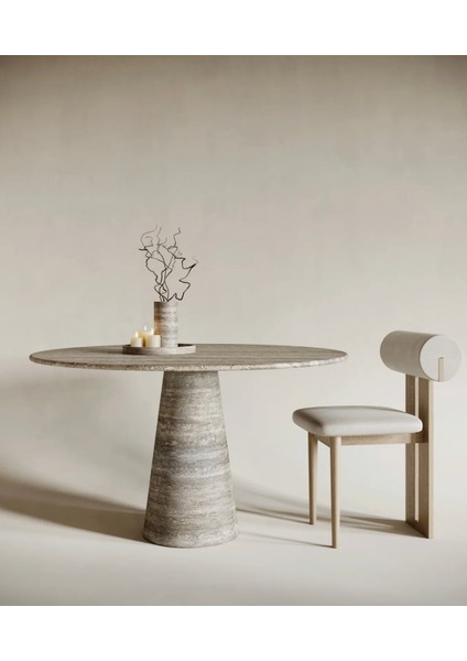 Hunsil-Silver Traverten Mermer Yemek Masası modelleri