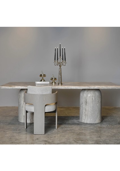 Bombe-Silver Traverten Mermer Yemek Masası