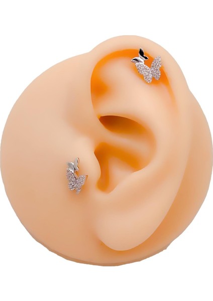 Cerrahi Çelik Piercing Ikili Kelebek Figürlü Kıkırdak Helix Tragus Piercing (1ADET)