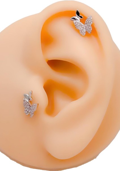 Cerrahi Çelik Piercing Ikili Kelebek Figürlü Kıkırdak Helix Tragus Piercing (1ADET)