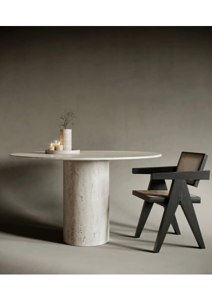 Zack-Traverten Mermer Yuvarlak Tek Silindir Ayakyemek Masası indirimleri