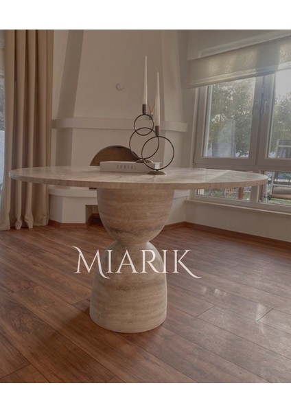 Selenit-Traverten Mermer Kum Saati Yemek Masası