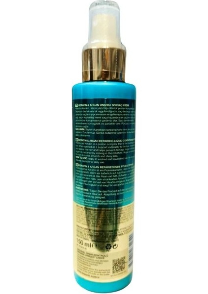 Keratin & Argan Sıvı Saç Bakım Kremi 150 ml - Yıpranmış ve Hassas Saçlar