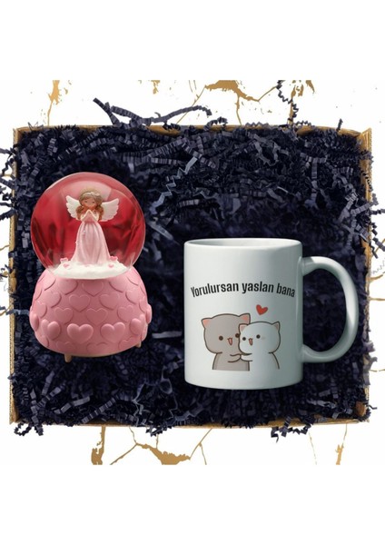 Pembe Mini Peri Işıklı Kar Küresi & Eğlenceli Özel Tasarım Baskılı Kupa Bardak