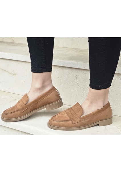 Rahat Günlük Tarz Süet Nubuk Çalışan Kadın Loafer Ayakkabısı