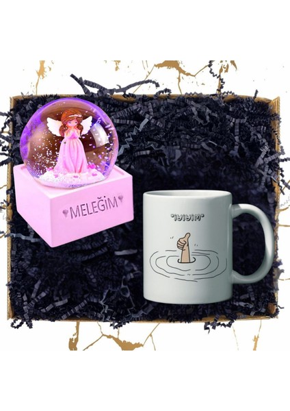 Şans Meleğim Renk Değiştiren Işıklı Kar Küresi & Eğlenceli Özel Tasarım Baskılı Kupa Bardak