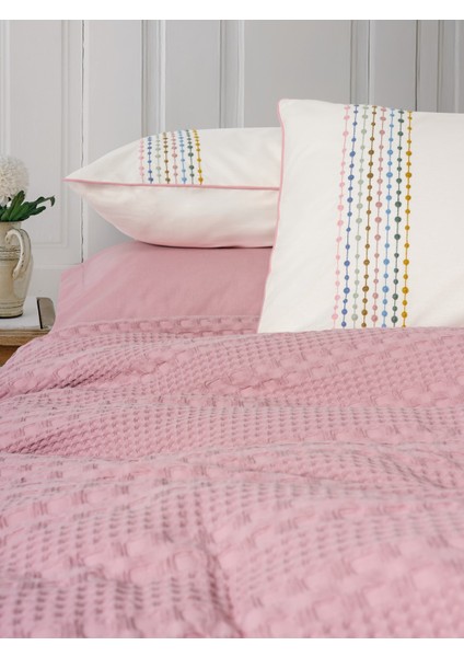 Aura Tek Kişilik Pike Takımı Pebble Pembe