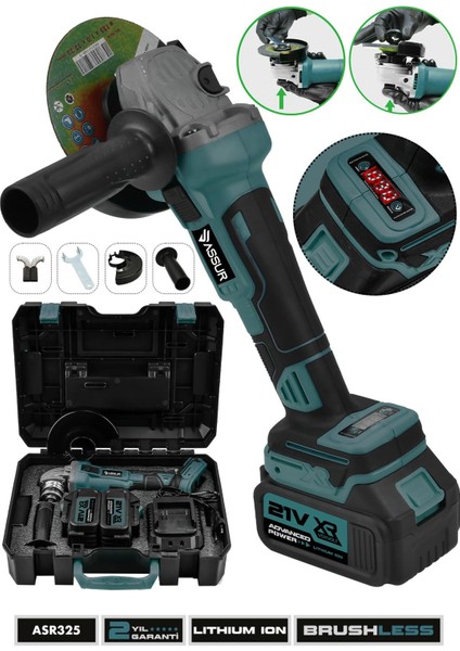 21V Çift Akülü Kömürsüz Şarjlı 125mm Dijital Avuç Taşlama