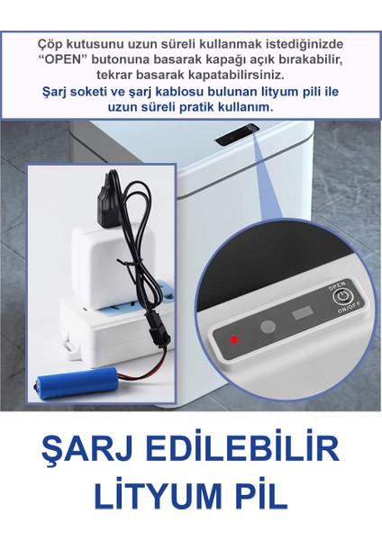 Sensörlü 16 Litre Çöp Kovası (Şarj Edilebilir Lityum Pilli) / GT-SC03