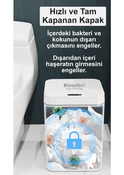Sensörlü 16 Litre Çöp Kovası (Şarj Edilebilir Lityum Pilli) / GT-SC03