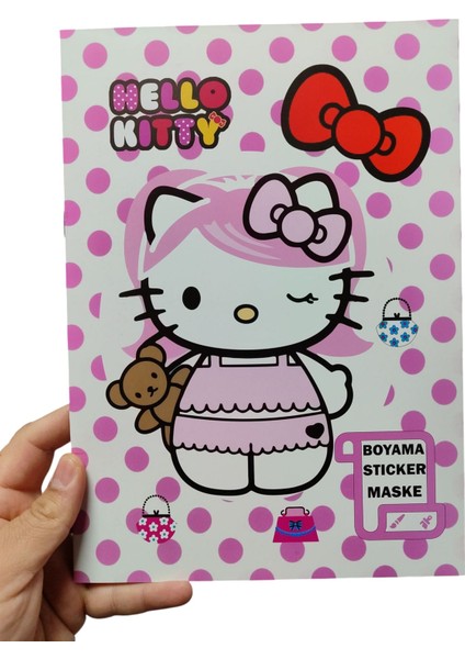 Stickerlı Boyama Kitabı 16 Karakterli Boyama Kitabı ve Sticker ve Hello Kitty Maskesi Resim Defteri