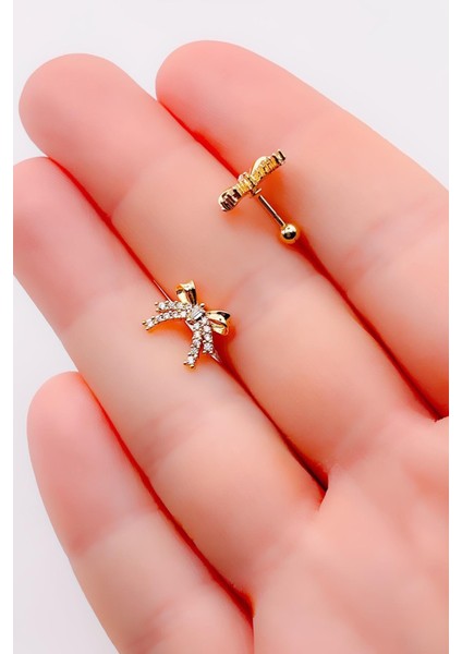 Cerrahi Çelik Piercing Iki Şeritli Fiyonk Figürlü Kıkırdak Helix Tragus Piercing (1ADET) modelleri
