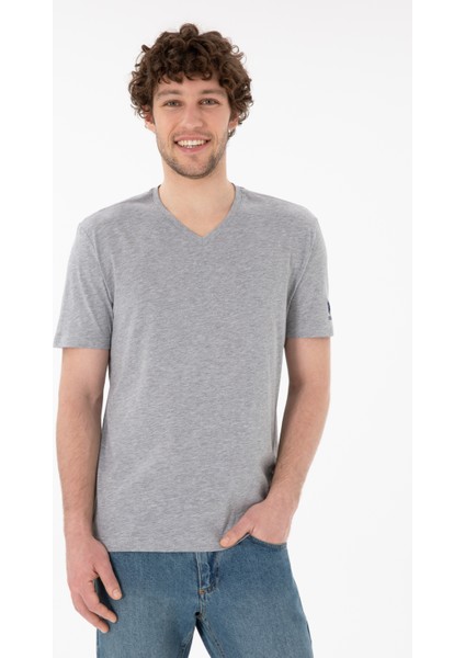 Erkek Gri Melanj Tişört Basic 50305858-VR086