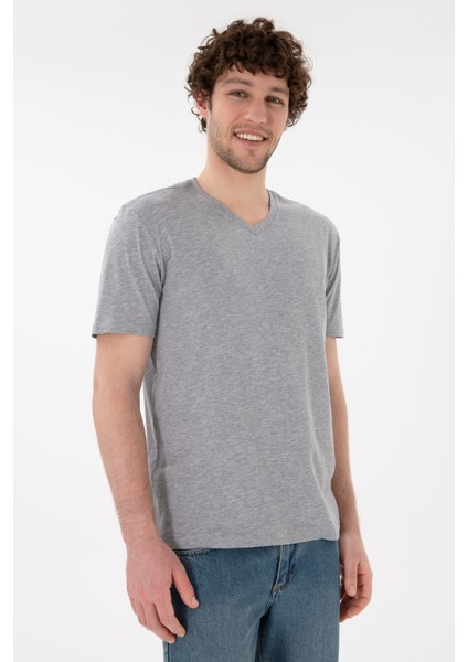 Erkek Gri Melanj Tişört Basic 50305858-VR086