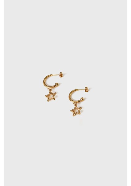 Sallantılı Yıldız Model Altın Kaplama Küpe