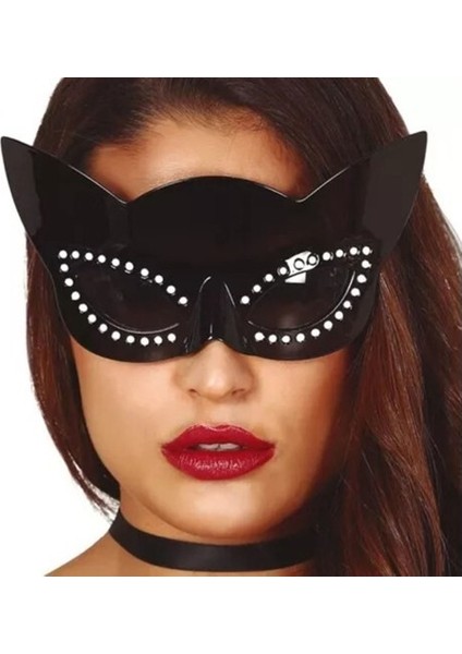 Siyah Renk Siyah Camlı Kedi Şekilli Parti Gözlüğü modelleri