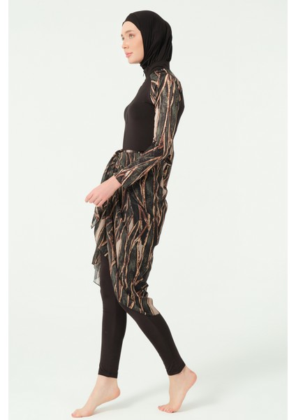 Goldea Kadın Yazlık Etek Pareolu Tesettür Mayo Su İtici Örme Kumaş Desenli Set