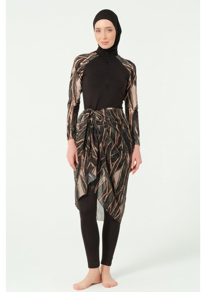 Goldea Kadın Yazlık Etek Pareolu Tesettür Mayo Su İtici Örme Kumaş Desenli Set fiyatları