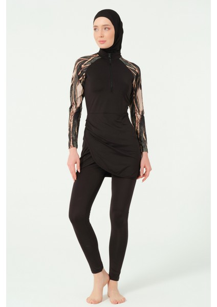 Goldea Kadın Yazlık Etek Pareolu Tesettür Mayo Su İtici Örme Kumaş Desenli Set fırsatları