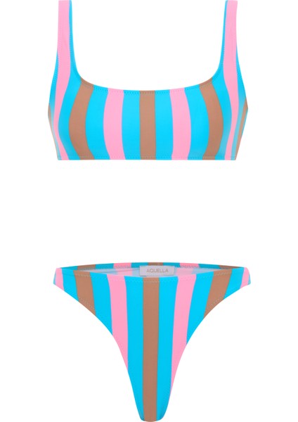Renkli Çizgili Büstiyer Bikini Takım