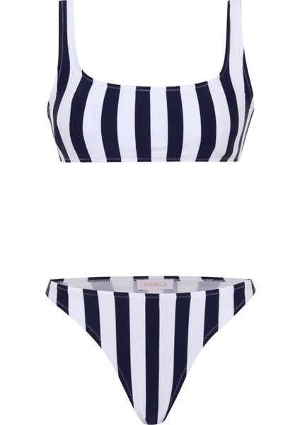 Renkli Çizgili Büstiyer Bikini Takım