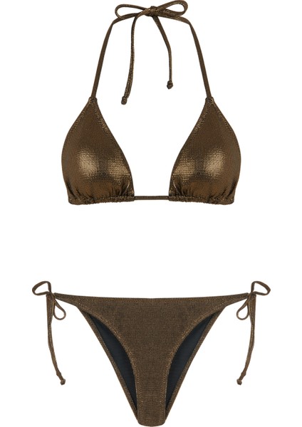 Gold Dokulu Kaplama Üçgen Bikini Takım