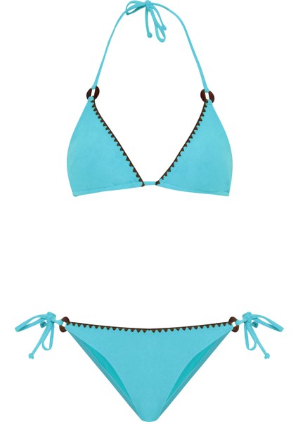 Süet Dokulu Bebe Mavi Üçgen Bikini Takım