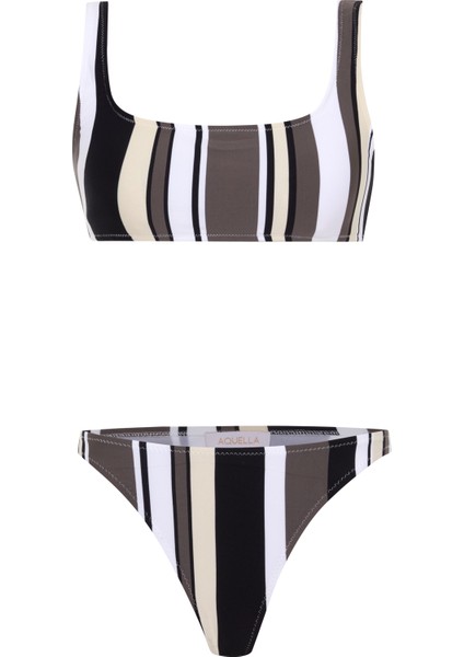 Renkli Çizgili Büstiyer Bikini Takım