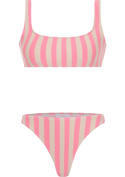 Renkli Çizgili Büstiyer Bikini Takım